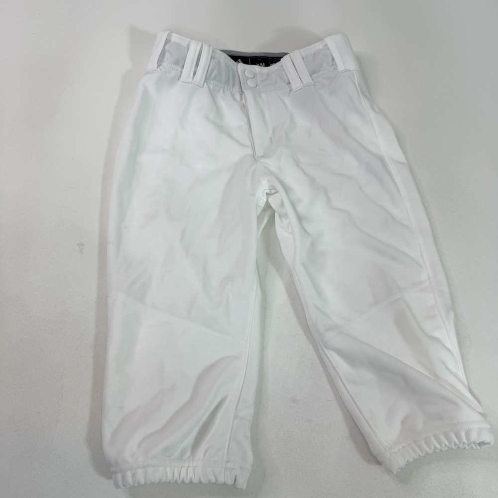 Adidas Baseball Pants Youth Medium 10-12 White Ankle Y OK Elite PL Elastic Cuff